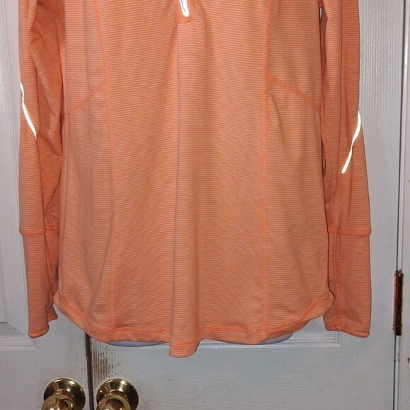 Tangerine orange white striped pull over workout jacket Sz M - Picture 2 of 7